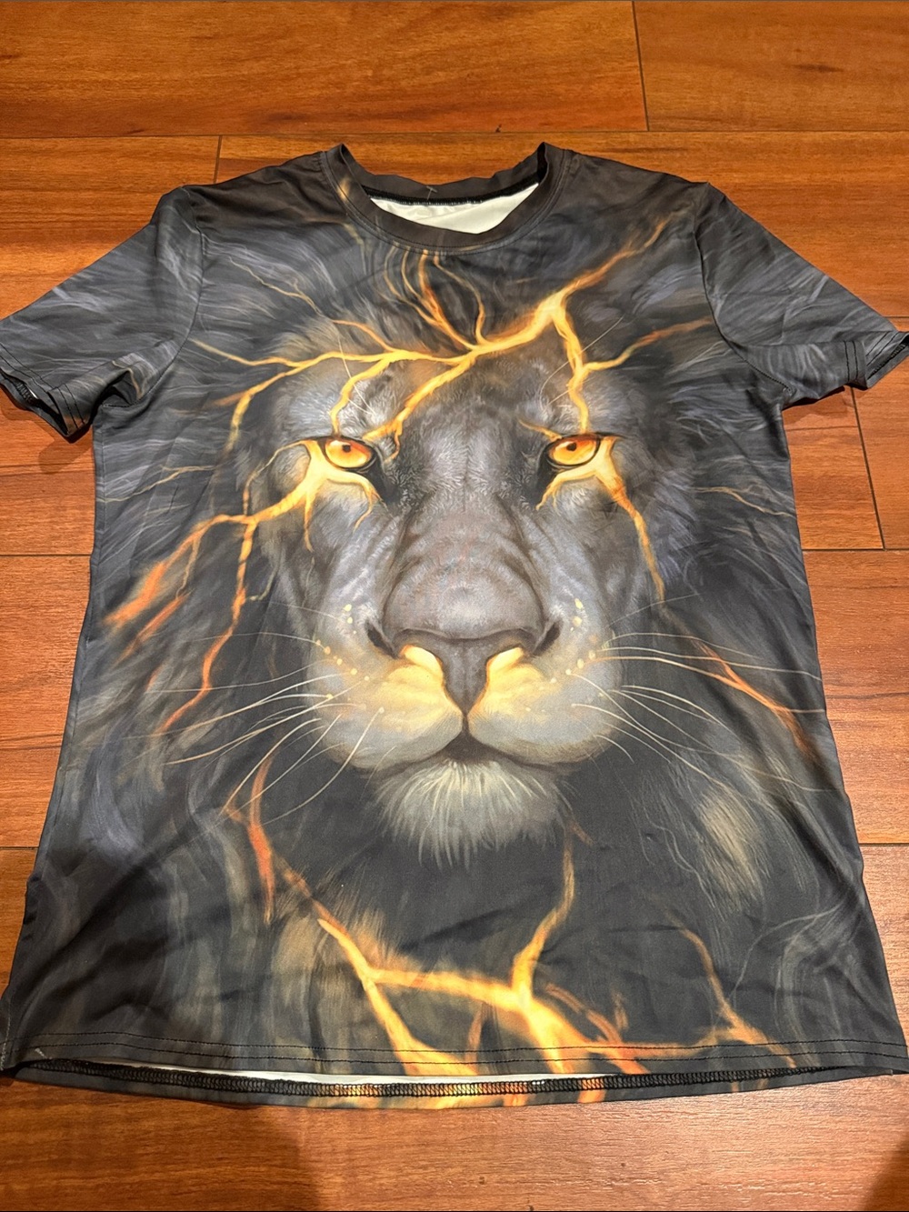 Men's Black Graphic Lion Print Crewneck T‑Shirt